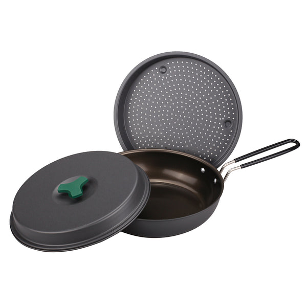 With Molly multi -folding frying pan + steamer set( Frying pan, lid, steam plate, storage mesh pouch) 8.7x8.7x2.4 inches