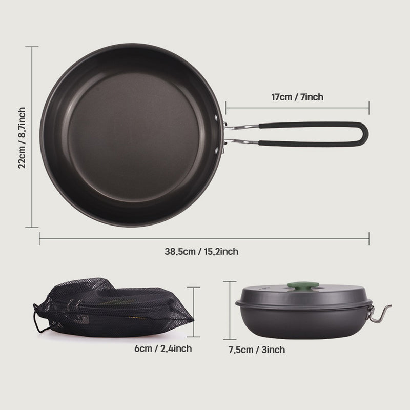 With Molly multi -folding frying pan + steamer set( Frying pan, lid, steam plate, storage mesh pouch) 8.7x8.7x2.4 inches