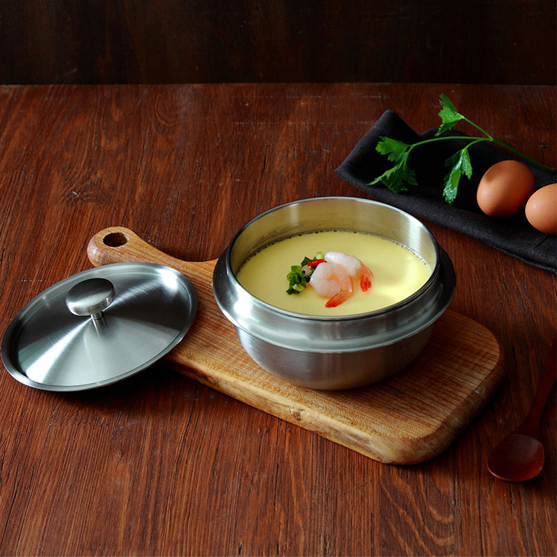 With Molly Induction stainless Korean Ttukbaegi with Lid  Hot Pot for Rice, Egg custard Soup 4.7(diameter)x2.7(h)inch