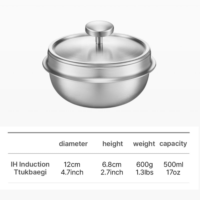 With Molly Induction stainless Korean Ttukbaegi with Lid  Hot Pot for Rice, Egg custard Soup 4.7(diameter)x2.7(h)inch