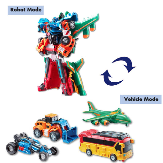 Tobot V KingFortran 4-stage combined robot, airplane, excavator, bus, race car  20.4x4.9X14.6 (in)