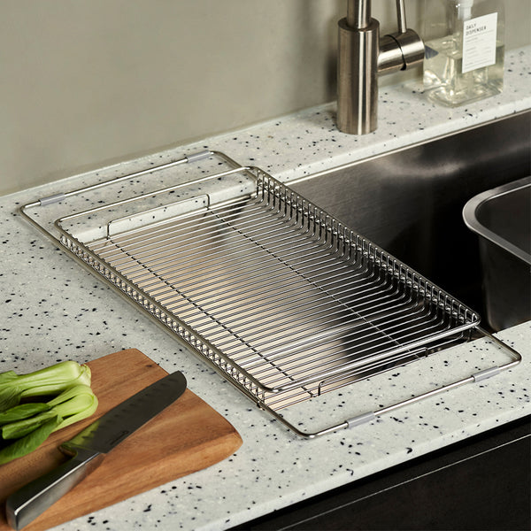 With Molly Stainless Steel Efficient use of sink space Dish Drying Rack in Sink Adjustable sink plate Unfolded - 10.2x21.6in