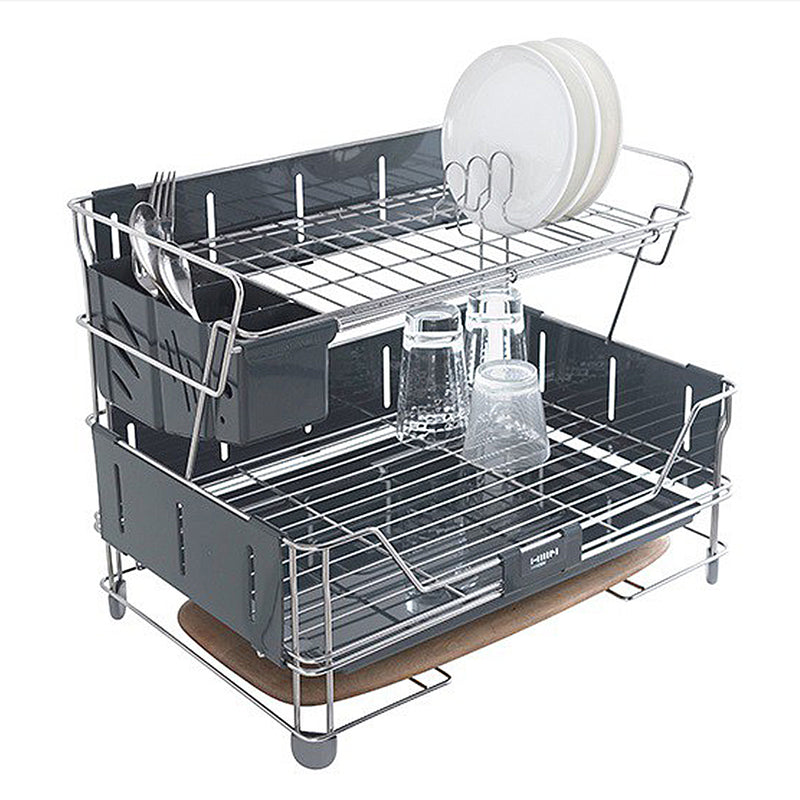 With Molly Hanssem luxury gloss Drying Rack 2-tier dish drying rack, water tray, utensil holder DK Gray 20(W)x13.5(D)x16(H)inch