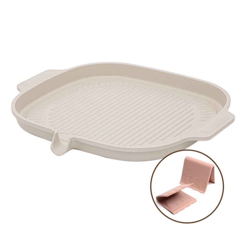 With Molly IH Pastel Color Ceramic Coating Square Grill Roasting Pan With Ceramic Handle IOVRY 15x13x1.2inch