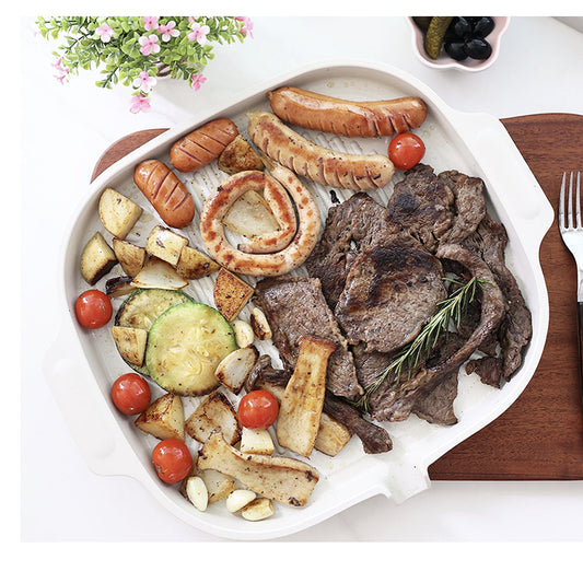 With Molly IH Pastel Color Ceramic Coating Square Grill Roasting Pan With Ceramic Handle IOVRY 15x13x1.2inch