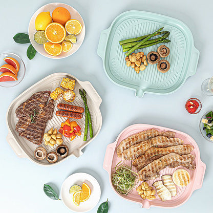With Molly IH Pastel Color Ceramic Coating Square Grill Roasting Pan With Ceramic Handle IOVRY 15x13x1.2inch