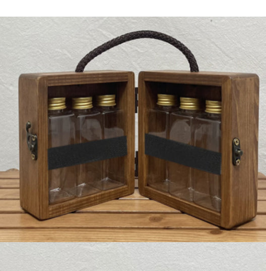 Withmolly 6PCS Spice Cruets Set Travel Size Salt Bottle BBQ Sauce Container With Storage wood box for Camping Hiking BBQ Self-Driving Traveling
