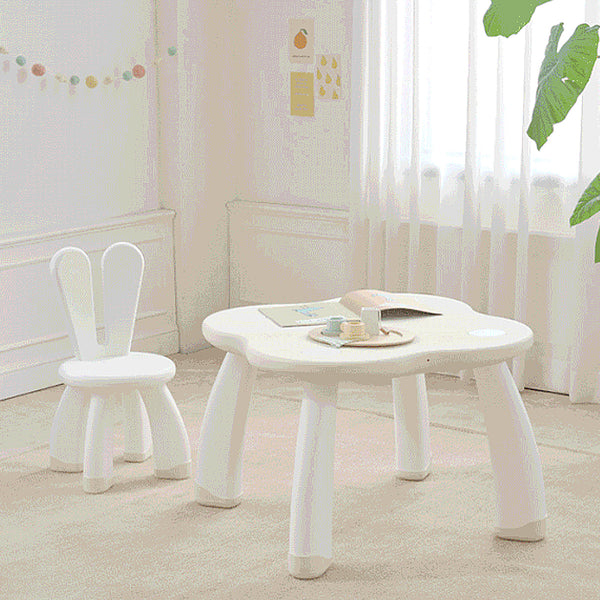 Rabbit motif cute kid's desk chair set white 27.5x27.5x19.6in