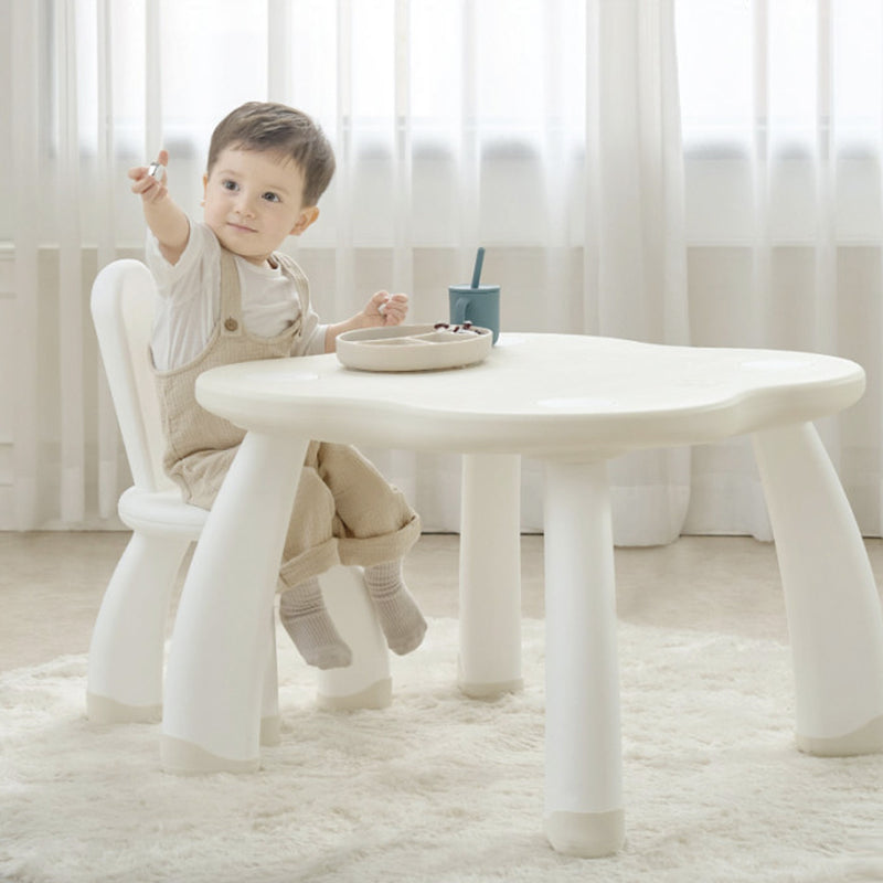 Rabbit motif cute kid's desk chair set white 27.5x27.5x19.6in