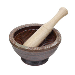 With Molly Porcelain mortar and wood pestle  brown 4.1 x 2.1 inch