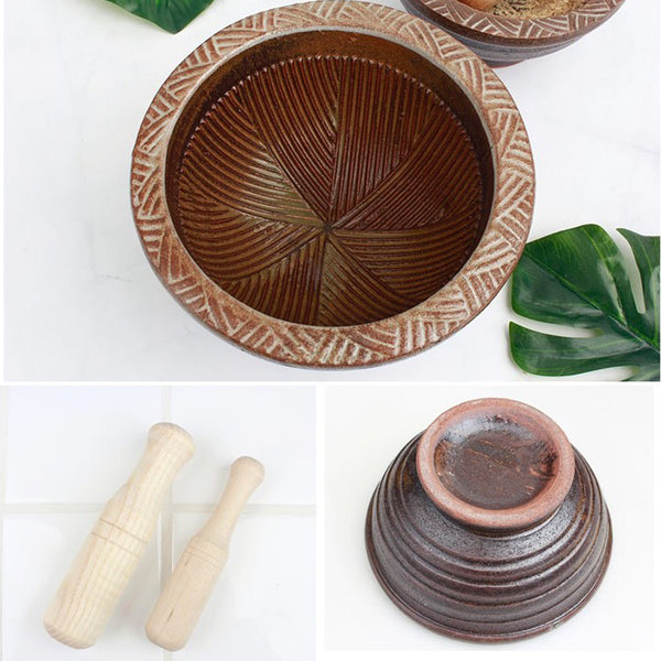 With Molly Porcelain mortar and wood pestle  brown 4.1 x 2.1 inch