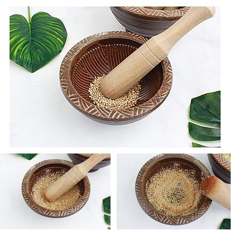 With Molly Porcelain mortar and wood pestle  brown 4.1 x 2.1 inch