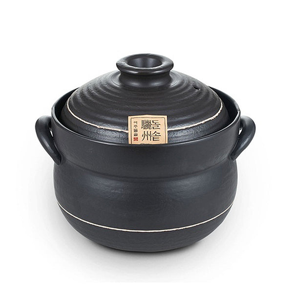 Yeoju traditional Korean Stone Pot  with Lid  Clay Pot for Cooking Hot Pot variety of dishes Cookware black 8.7x7x4.5 inches