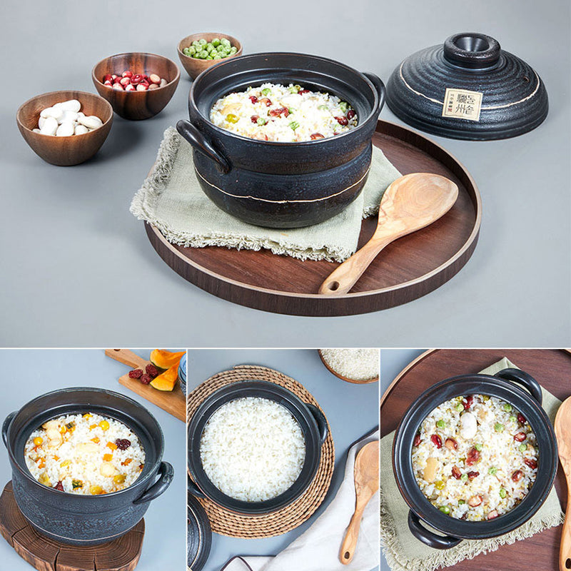 Yeoju traditional Korean Stone Pot  with Lid  Clay Pot for Cooking Hot Pot variety of dishes Cookware black 8.7x7x4.5 inches