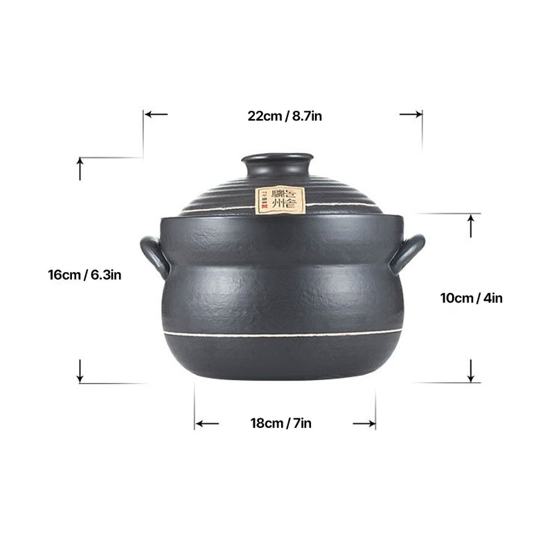 Yeoju traditional Korean Stone Pot  with Lid  Clay Pot for Cooking Hot Pot variety of dishes Cookware black 8.7x7x4.5 inches