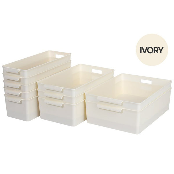 Plastic Storage Bins Pantry Organization and Storage Containers Storage Baskets Shelf Organizer Bins OfficeLarge 2p + Medium 3p + Small 5p set White
