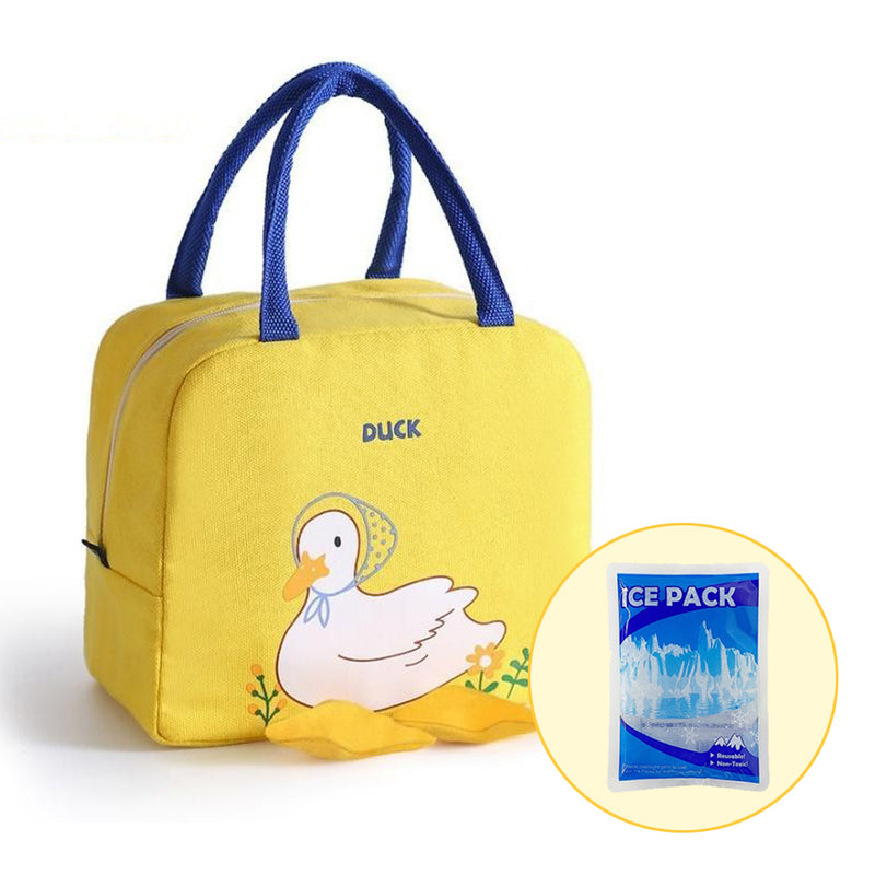 With Molly yellow duck  Double Layer polyester inner insulation Lunch Bag Reusable Thermal Lunch Cooler Tote Lunch Box with 1ea ice pack 9x8x5.1 inch