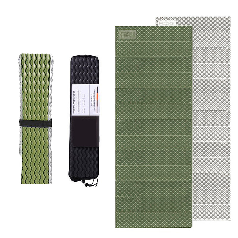 With Molly multipurpose foldable aluminum foam mat  Light and space-saving 14-layer mat 2P Storage size 21.7" x 5.1"x 5.9" Green