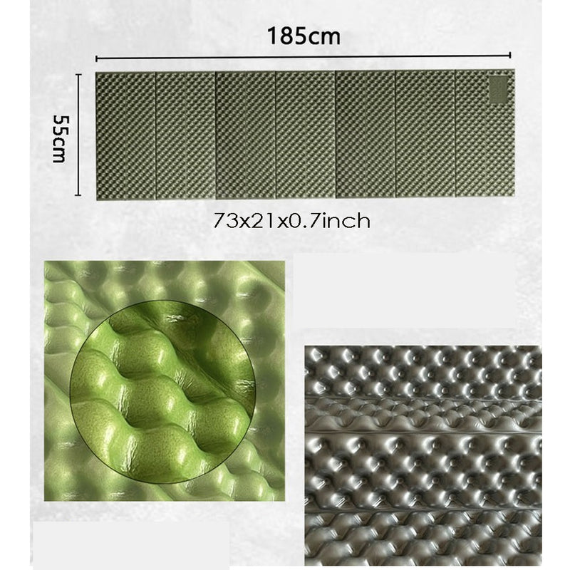 With Molly multipurpose foldable aluminum foam mat  Light and space-saving 14-layer mat 2P Storage size 21.7" x 5.1"x 5.9" Green