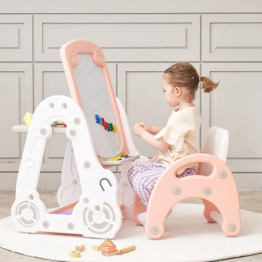 Kids Magnetic Play Desk Chair Set for children's various activities Pink 22x22.4x37in