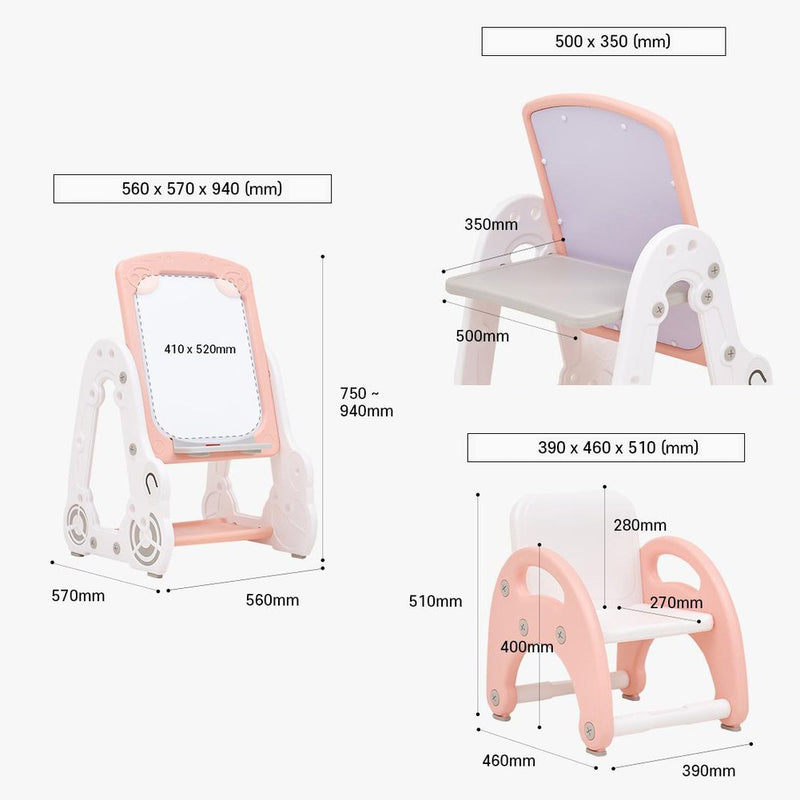 Kids Magnetic Play Desk Chair Set for children's various activities Pink 22x22.4x37in