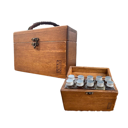 Withmolly 10PCS Spice Cruets Set Travel Size Salt Bottle BBQ Sauce Container With Storage wood box for Camping Hiking BBQ Self-Driving Traveling