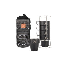 KM Camping stainless steel Cup 300ml Ultralight Water Tea Coffee Mug 5P Set with Pouch  Portable Foldable Handle Backpacking Hiking Picnic Outdoor Black
