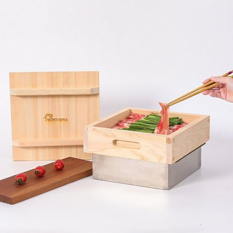 Square edge Square 11.2 Inch Handmade Bamboo Steamer Two Tier with stainless steel pot Timer silicone knob storage bag