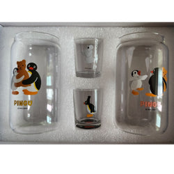 Cute penguin image glass set 2P beer cups and 2P whiskey cups