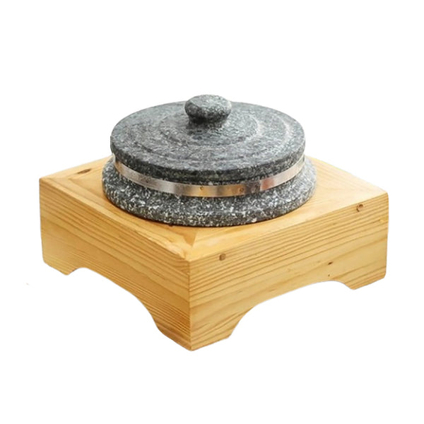 Korea Style Non-stic Traditional Stone Rice Cooker with wood stand Cauldron Multi Cooker-Bibimbab  Nurungji for 1–2 people 6.2×3.3 inch