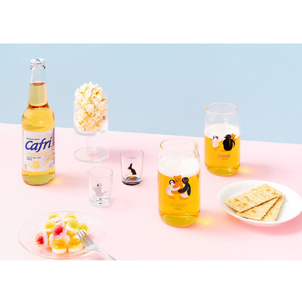 Cute penguin image glass set 2P beer cups and 2P whiskey cups