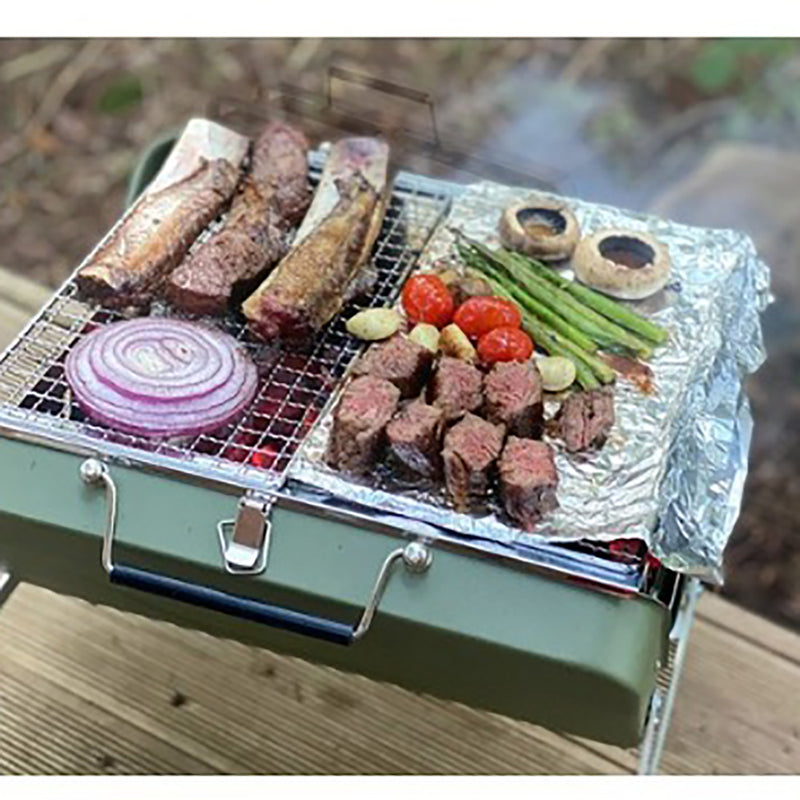 Portable Charcoal Grill, Small BBQ Smoker Grill, TableTop Barbecue Charcoal Grill for Outdoor Camping Garden Backyard Cooking Picnic Traveling (Green)15.3x3.7x10inch