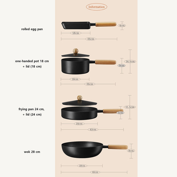 Gudul Non-stick cookware scratch-free cookware with thick innoble coating 5P Black