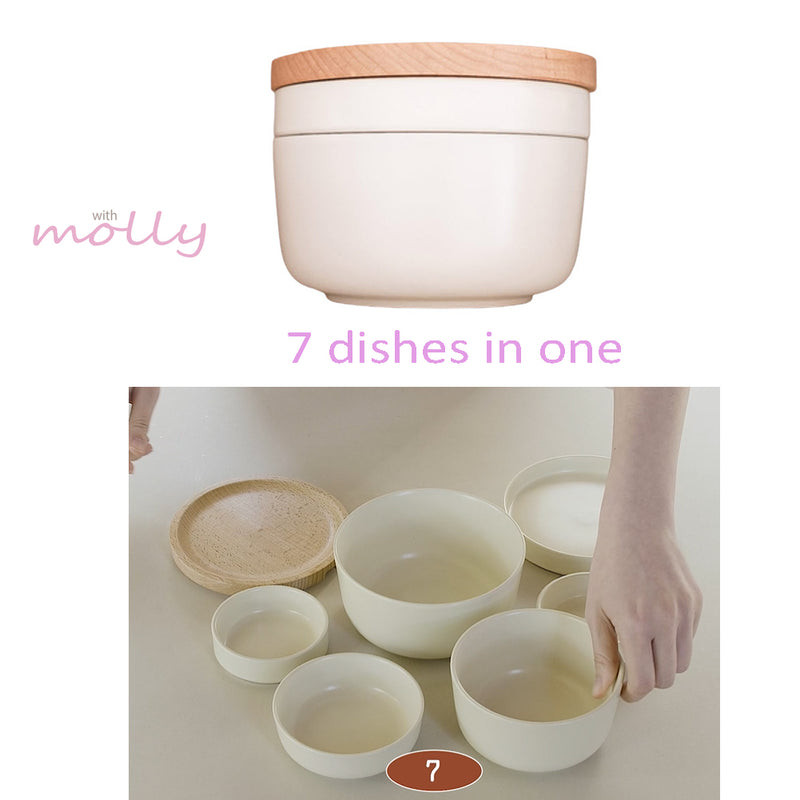 1 person set of neat tableware,  7 bowls into one Cream