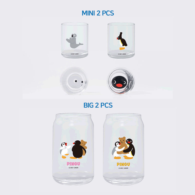 Cute penguin image glass set 2P beer cups and 2P whiskey cups