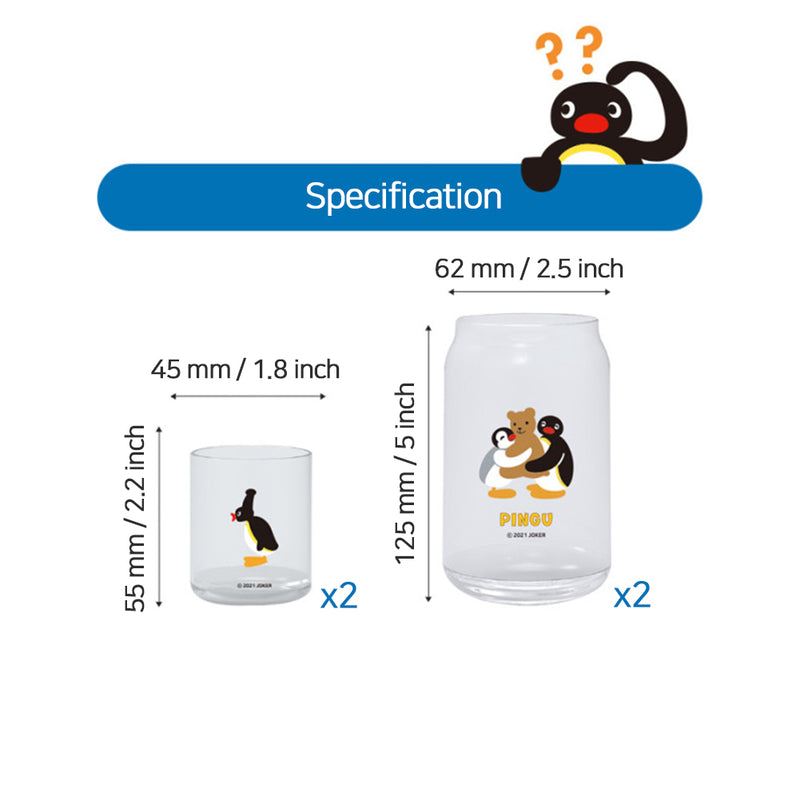 Cute penguin image glass set 2P beer cups and 2P whiskey cups