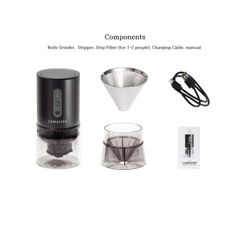 4-in-1 smart Portable Automatic Coffee Bean Grinder Coffee Brewer Maker Tumbler Hand Drip Set for Outdoor Camping Black 8.2x3.9x3.1inch