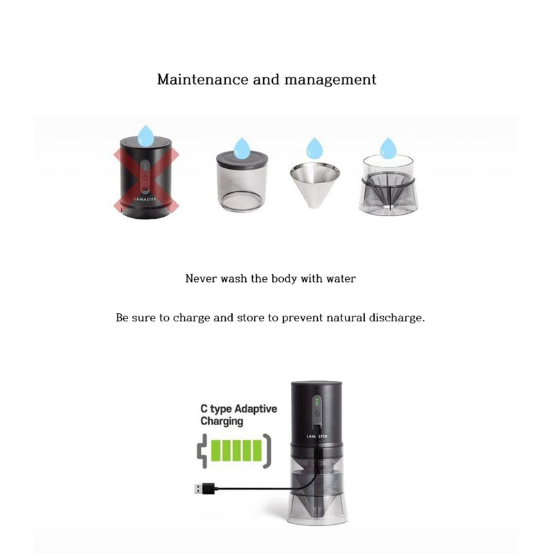 4-in-1 smart Portable Automatic Coffee Bean Grinder Coffee Brewer Maker Tumbler Hand Drip Set for Outdoor Camping Black 8.2x3.9x3.1inch