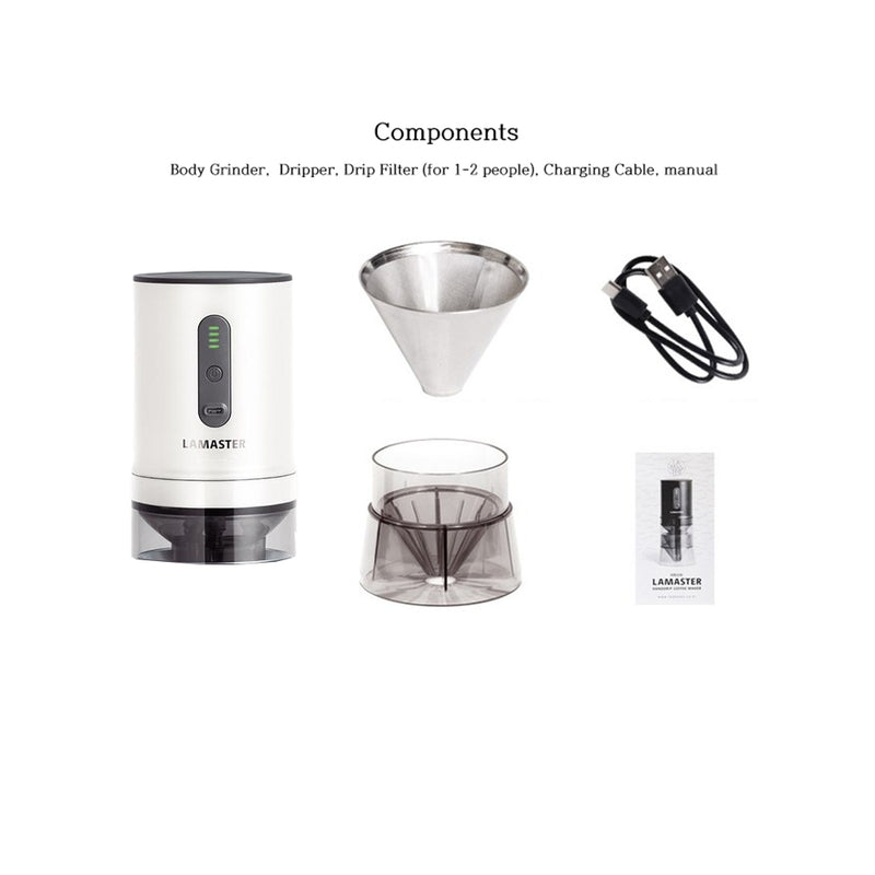 4-in-1 smart Portable Automatic Coffee Bean Grinder Coffee Brewer Maker Tumbler Hand Drip Set for Outdoor Camping White 8.2x3.9x3.1inch