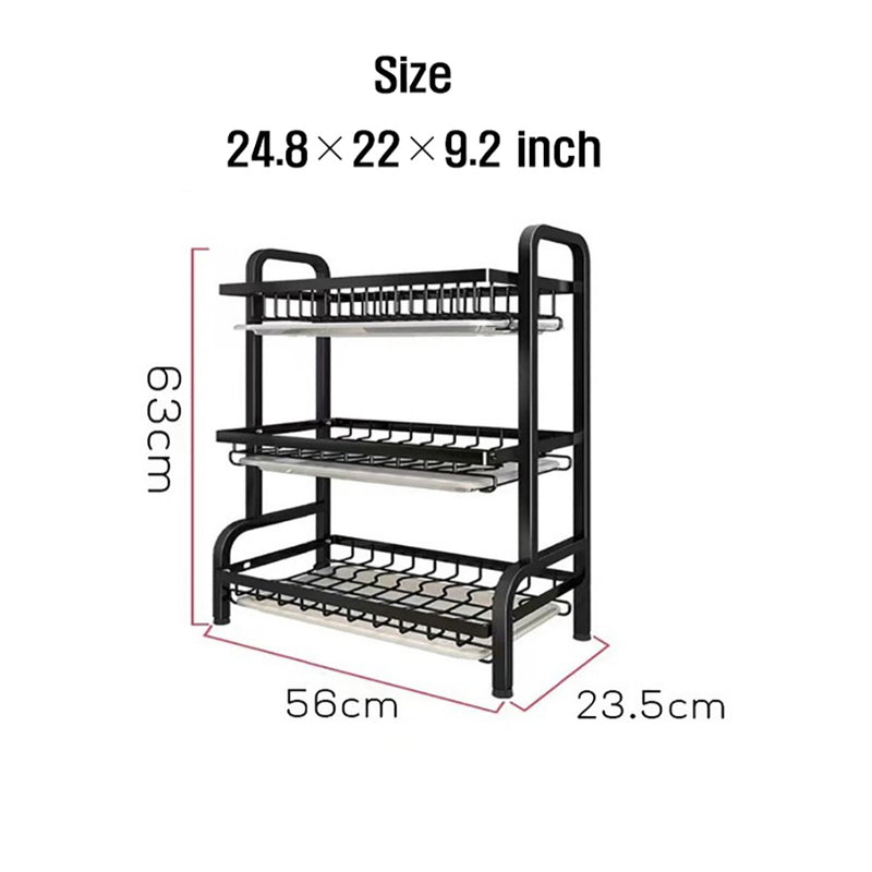 With Molly Black Gold Dish Rack 3 Tier Dish Dry Rack Drying Drainer Kitchen Holder Organizer 24.8×22×9.2 inch