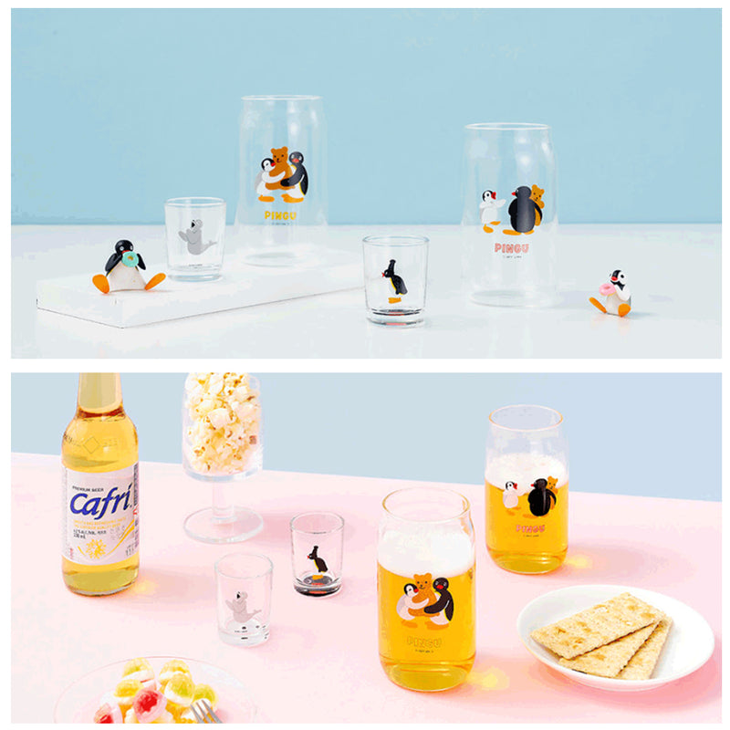 Cute penguin image glass set 2P beer cups and 2P whiskey cups