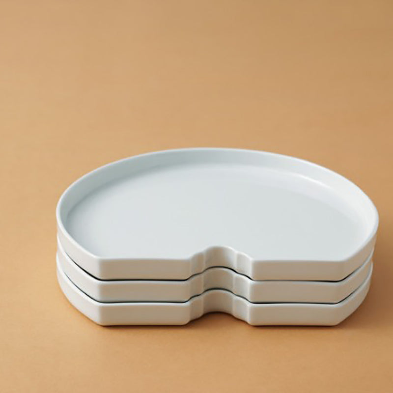 With Molly SBG Handmade Artisan Fan Shaped Plate Set Dish + Fork/Chopstick Rest Matte 8.2x6.8x0.7inch