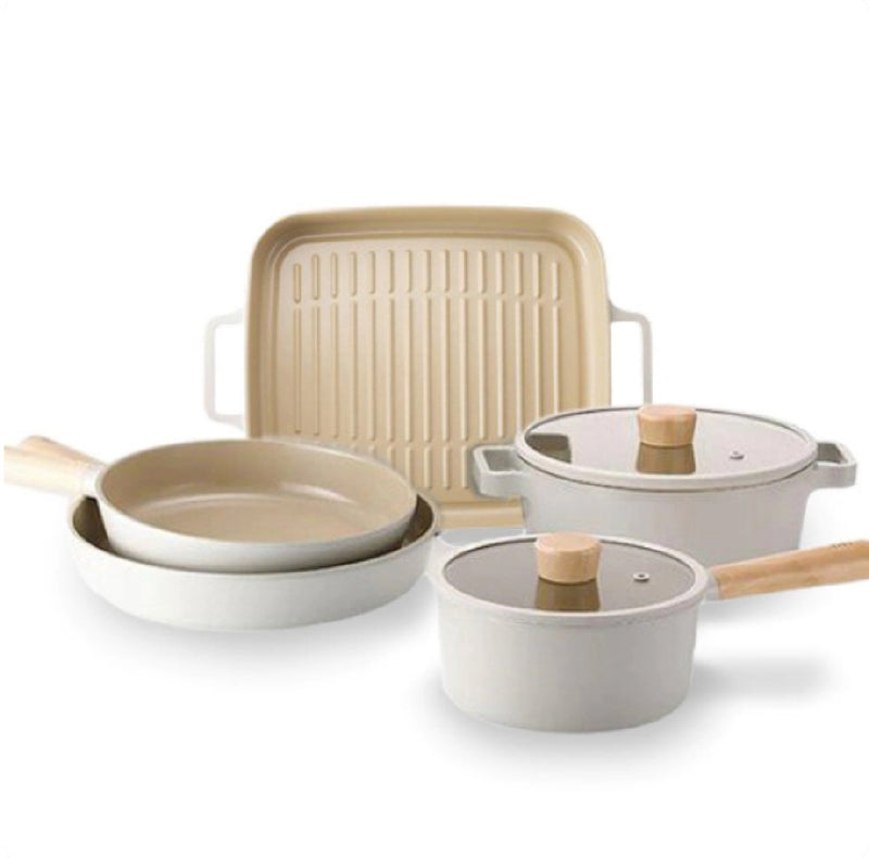 NEOFLAM FIKA Pot Set, 7 (18cm) Sauce Pan & 9 (22cm) Low Pot with Lid