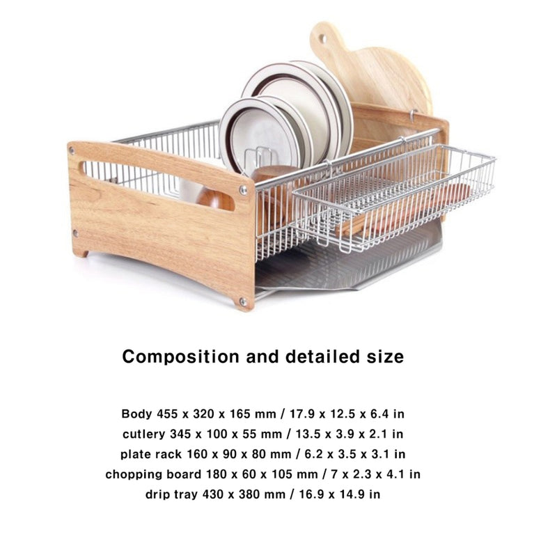 Baum Stainless Steel  side bamboo Dish Dry Rack Drying Drainer Kitchen Holder Organizer 17.9 x 12.5 x 6.4 in
