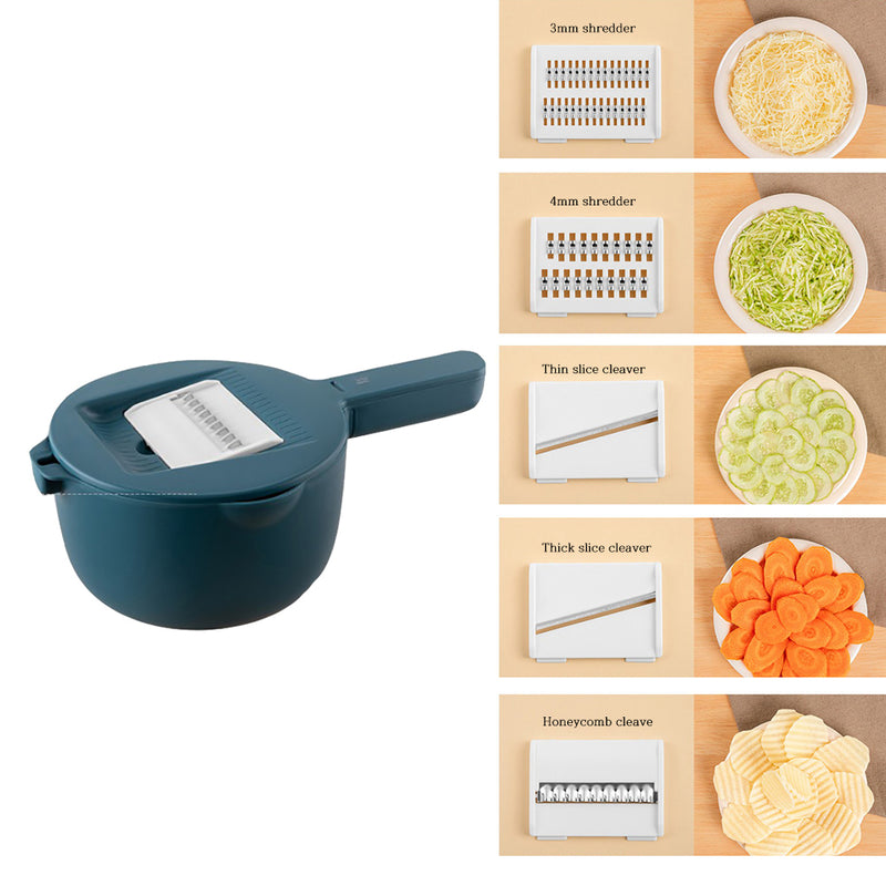 Five Blade Mandoline Slicer +Bowl set  – Premium Quality Multi Purpose and Adjustable Vegetable Slicer, Cutter, Shredder, Veggie Slicers for Fruits and Vegetables super easy DK Green