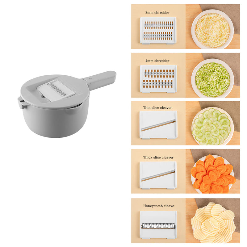 Five Blade Mandoline Slicer +Bowl set  – Premium Quality Multi Purpose and Adjustable Vegetable Slicer, Cutter, Shredder, Veggie Slicers for Fruits and Vegetables super easy gray