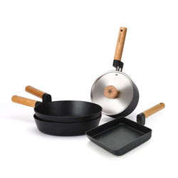 Happycall Forest Wood IH Pan and Pot Set of 4P-Frying pan IH 26cm, Royal Pan IH 26cm, Egg Rolling Pan IH 21cm, Pot IH 18cm