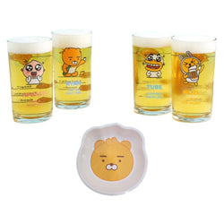KAKAO FRIENDS Mini Clear Glasses For Alcohol Drinks Set of 4P+Ryan plate, Korean Soju Shot Glasses Set