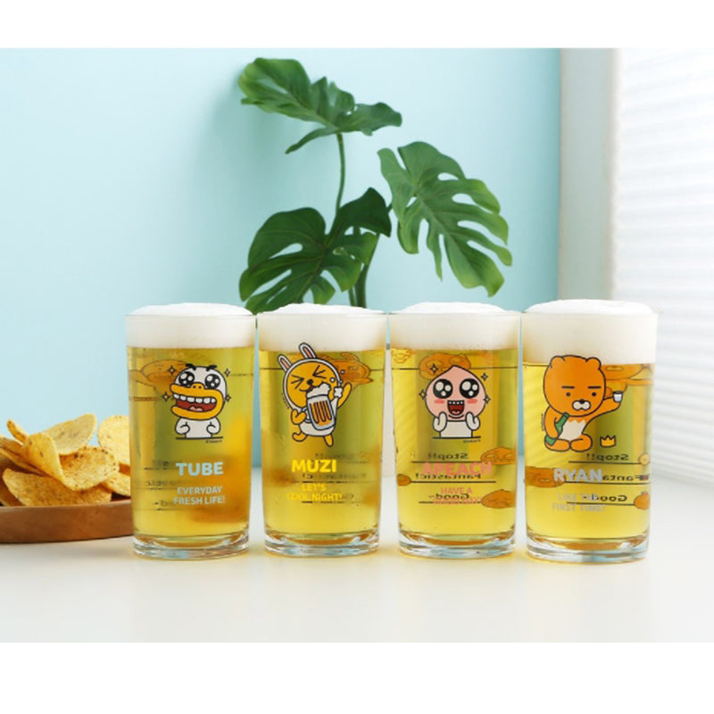 KAKAO FRIENDS Mini Clear Glasses For Alcohol Drinks Set of 4P+Ryan plate, Korean Soju Shot Glasses Set