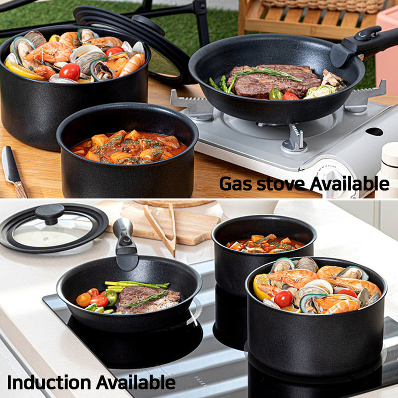 KA black IH Induction Cookware Set of 3P with lid & magic handle